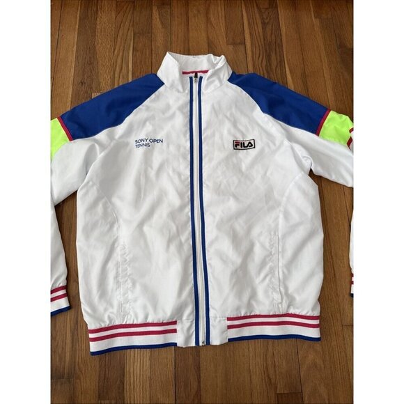 FILA Spellout Men's SONY Open Tennis White Full Zip Jacket Mesh Lined Size XL - Picture 2 of 6
